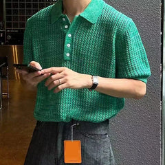 HEARUJOY  -  Summer Short Sleeved Knitted Polo Shirt Men Senior Korean Slim Fit Top Fashion Casual  hollow out Kint Tshirts High Quality
