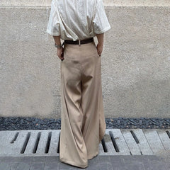 Hearujoy Mens Chinese Style Pleated Splicing Double Layer Irregular Solid Color Culottes Genderless Fashion Trend Casual Wide Leg Pants