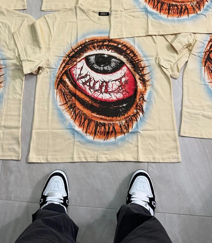 Hearujoy New Gothic Punk Oversized Printed Graphic T Shirts Harajuku Hip Hop Men and Women Round Neck Apricot T Shirt Top Streetwear