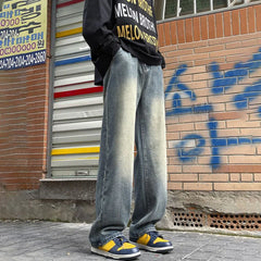 Hearujoy Summer New Fashion Casual Retro Distressed High Street Straight Jeans Men'S Loose Korean Style Trendy Wide Leg Long Pants Men
