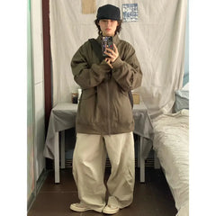 HEARUJOY  -  Japanese Retro Pleated Wide-leg Men Spring and Autumn Simple Elastic Waist Work Casual Pants