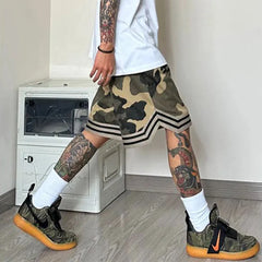Hearujoy Summer Genderless Unique Camouflage Casual Cargo Shorts Unisex American High Street Fashion Outdoor Loose Five-Quarter Pants