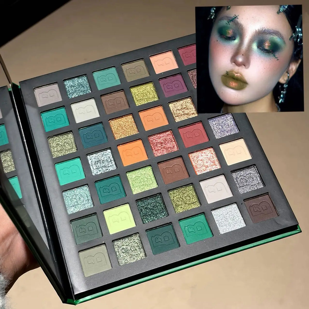 YICKYUE  -  42 Colors Smoked Green Eye Shadow Plate Matte Pearlescent Punk Green Glitter Eyeshadow Halloween Eyes Makeup Palette Christmas