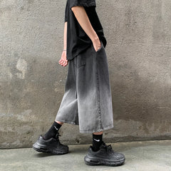 Hearujoy Korean Fashion Men Gradient Denim Shorts Wide Leg  Jorts Jeans Man Summer Streetwear Oversize Casual Baggy Jeans Shorts