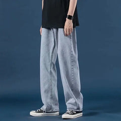 HEARUJOY  -  Men Jeans Denim Wide Leg Pants Floor Length Pant Loose Casual High Waist Regular Solid Simple Straight Trousers Autumn New