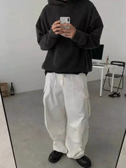 HEARUJOY  -  Loose Straight Leg Men's Work Trousers Spring Autumn American Retro Sle Casual Multiple kets Utili Pants