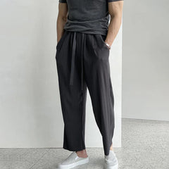 Hearujoy Mens Striped Pleated Wide Leg Trousers Genderless Trendy Loose High Street Casual Simple Comfortable Solid Color Pants Unisex