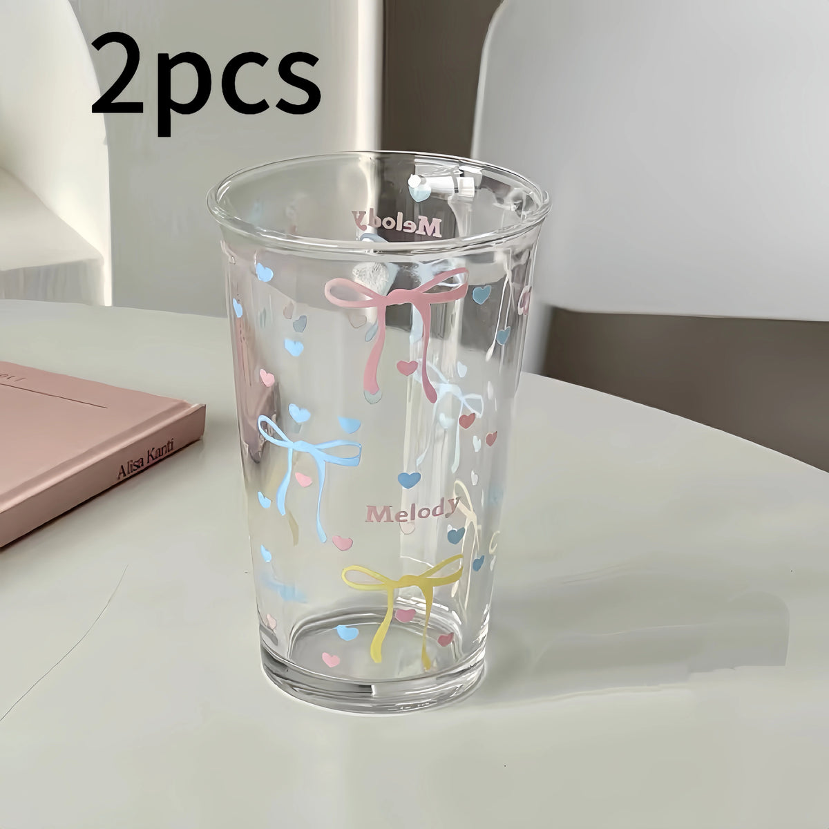 YICKYUE  -  Ins style wind butterfly knot glass cup, girly doodle coffee cup, home juice and milk cup, water cup, gift for girls