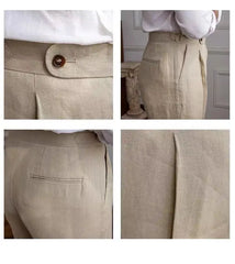 HEARUJOY  -  100% Linen Italian Naples Pants Men High Waist Straight  Suit Trousers Spring Summer Fashion Lightweight Breathable Casual Pants