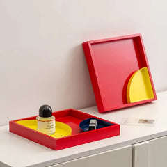YICKYUE  -  Metal Color-matching Solid Wood Tray Desktop Storage Box Fruit Tray Nordic Simple Storage Tray snack tray 15 sold