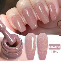 YICKYUE  -  15ml Pink Gold Sparkling Glitter Series Gel Nail Polish Nail Art Varnish Semi Permanent Soak Off UV Gel For Nail