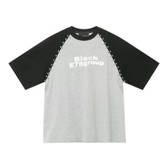 HEARUJOY  -  Korean T Shirts Men Summer Short Sleeve Rivet Splicing T-shirt Letter Print Y2k Loose Casual Color Block High-quality Tee Tops