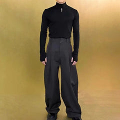 Hearujoy Mens Autumn Solid Color Half-High Collar Slim Fit Top Essential Youth Trend Niche Dark Style Sexy Simple Long-Sleeved T-Shirt
