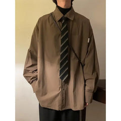 HEARUJOY  -  Long-sleeved Shirt Men Solid Color Japanese Retro Spring Loose Brown Trendy Versatile Cardigan
