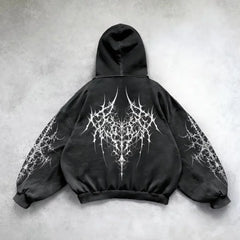 Hearujoy Gothic Punk Oversized Graphic Print Black Hoodies Loose Harajuku Long Sleeved Pullover Men and Women Sweatshirt Tops Y2k Hoodie