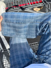 HEARUJOY  -  Blue Plaid Jeans Men's Summer American Retro Thin Straight Leg Narrow Version Slimming Micro Flared Pants Casual Loose Fit