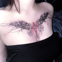 YICKYUE  -  Gothic Wings Cross Temporary Tattoos for Women Chest Back Sexy Art Tattoo Waterproof Fake Tattoo Lasting Tatuajes Temporales