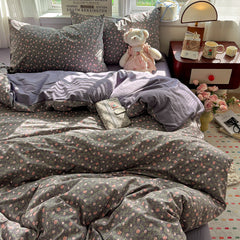 YICKYUE  -  Simple Floral Bedding Set Korean Style Soft Bed Sheet Set Queen King Size Quilt Cover Set No Filling With Pillowcase