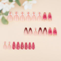 YICKYUE  -  24pcs 3D Flower Press On Nails Black French Style Fake Nails With White Polka Dot Designs Almond Shape Manicure Art For Women