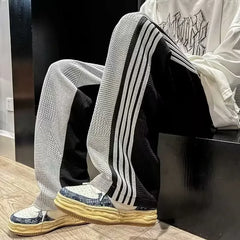 HEARUJOY  -  Autumn Winter Men's Loose Straight Leg Casual Pants Trendy Brand Long Black Hong Kong Style Stripe Versatile Casual Trousers