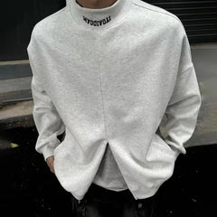 Hearujoy Mens Sweatshirt Pullover Korean Style Hip Hop Street Autumn Youthful Niche Half Zip Up Letter Stand Pullover Men'S Clothing