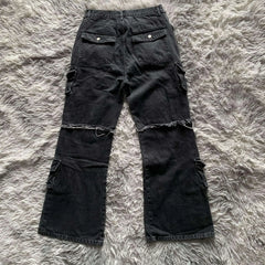 Hearujoy New Heavy Industry Punk Multi-Pocket Harajuku Washed Jeans Women's High Waisted Baggy Jeans Men's  Y2K Hip-Hop Wide Leg Pants