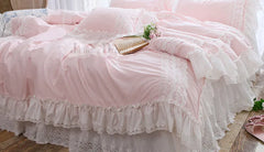 YICKYUE  -  Quilt Cover Romantic Elegant Quilt Cover Romantic Ruffle Lace Duvet Cover Queen Pink Princess Duvet Case Cotton Bed Covers