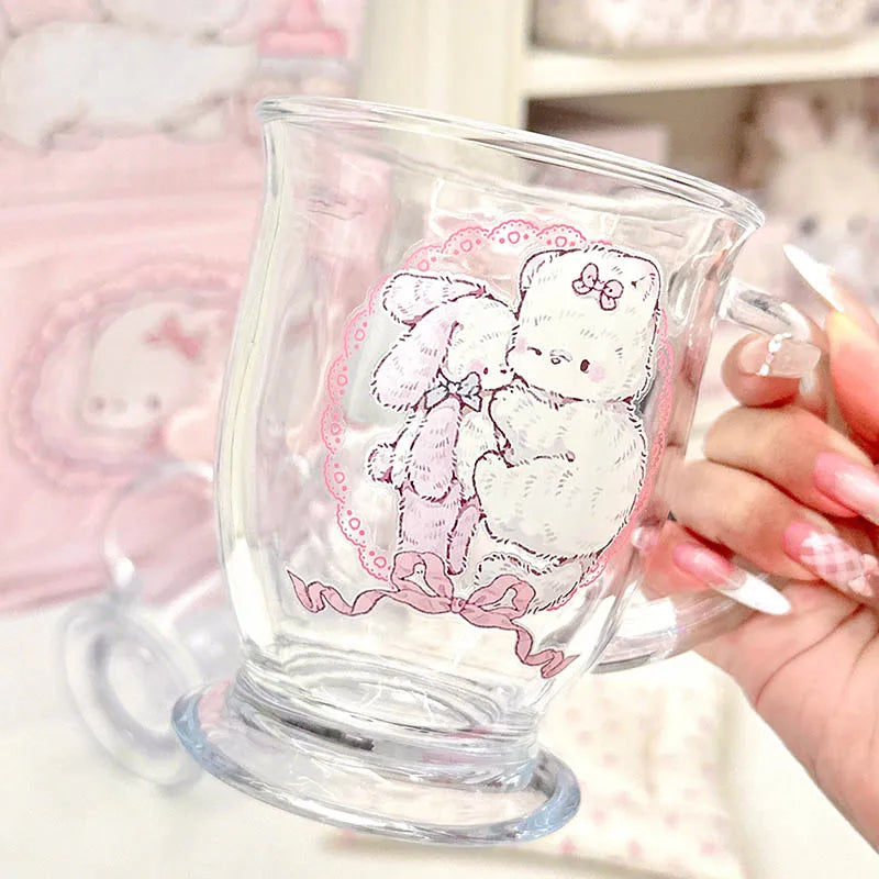 YICKYUE  -  Cute Cat Pattern Thick Glass Cup Delicate Heat-Resistant Large Capacity Cup With Handle Milk Tea Oat Cup Home Utensils Kitchen