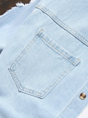 HEARUJOY  -  Men's Light Blue Ripped Distressed Washed Denim Long - Sleeve Shirt for Spring and Autumn