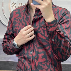 Hearujoy Men's Vintage Fashion Print Business Casual All Match Shirt Autumn Winter Strecth Long Sleeve Slim Velvet Tops Camisas De Hombre