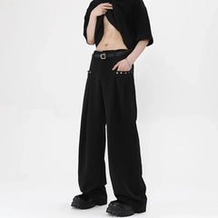 Hearujoy Mens Y2k Basic High Waist Casual Pants 2024 New Genderless Fashion Individuality Pocket Simple Solid Color Wide Leg Pants Unisex