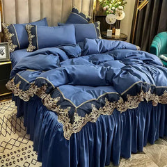 YICKYUE  -  Lace edge bed skirt bed cover matte four piece set, 1.5m 1.8m European style thickened version