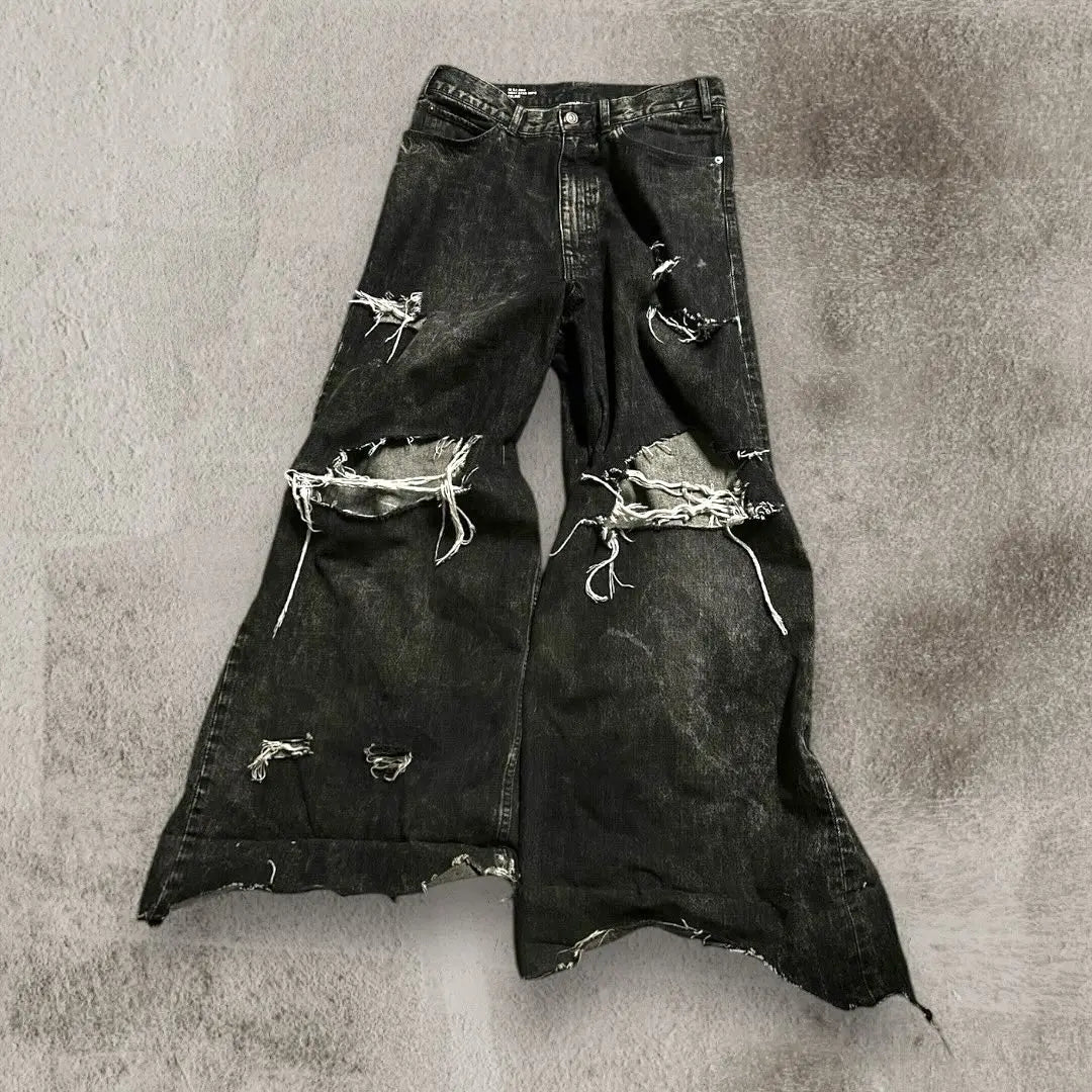 Hearujoy New Black Ripped Baggy Jeans Goth Retro Y2k Denim Pants Men and Women Casual Hip Hop Straight Wide Leg Trousers Streetwear