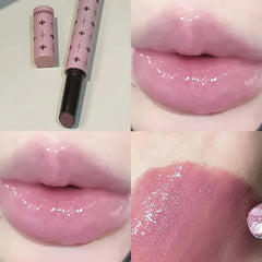 YICKYUE  -  Low Saturation Lip Glaze Water Light Mirror Shiny Grey Pink Purple Solid Lip Gloss Hydrating Brighten Film-forming Nude Lipstick