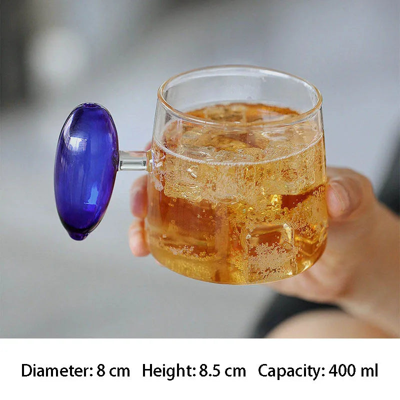 YICKYUE  -  Minimalist Style Glass Cup Creativity Waterdrop Shaped Handle Drink Juice Cup Office Living Room Drinking Utensils Decoration