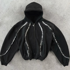 Hearujoy Y2K Garden Zip Up Hoodie Creative Stripe Structure Stitching Streetwear Retro Goth Unisex Oversized Casual High Street Pullover