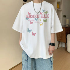 YICKYUE  -  Mens Oversized T Shirt White 5XL Men's Cotton T-shirts Summer Casual Wear Letter Butterfly Print Tee Shirts for Men Male Clothes