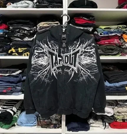 Hearujoy Hip hop punk street wear men zipper hoodie matching color patterned jacket Harajuku Gothic retro trend women sweatshirt
