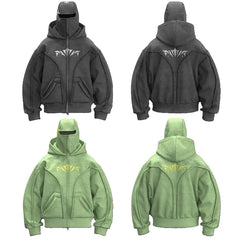 Hearujoy Y2K Ninja Hoodie Gothic Trendy Double Hat Design Functional Streetwear Vintage High Street Men Women Oversized Casual Pullover