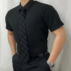 HEARUJOY  -  Men's Solid Color Short-Sleeved Shirt American Retro Fashion Trend Casual Simple Loose Breathable 2025 Summer New Men's Tops