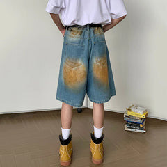 Hearujoy Niche Style Men's Denim Shorts Hole Worn-out Contrast Color Bottom Straight Wide Leg Male Trousers Streetwear Chic 9C6803