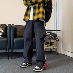 HEARUJOY  -  American College Style Striped Casual Pants Men's Spring Trendy Brand Loose High Street Retro Straight Wide-leg Sports Pants
