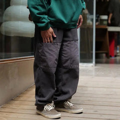 Hearujoy Men's Casual Cargo Pants Fashionable Street Hip-Hop Stitched Solid Color Japanese Loose Trousers Spring Summer New Style