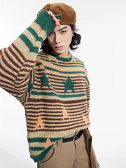 Hearujoy Y2K Star Sweater Men Harajuku Striped Knitted Pullovers Jumpers Male Tops Oversize Purple Winter Streetwear Hip Hop