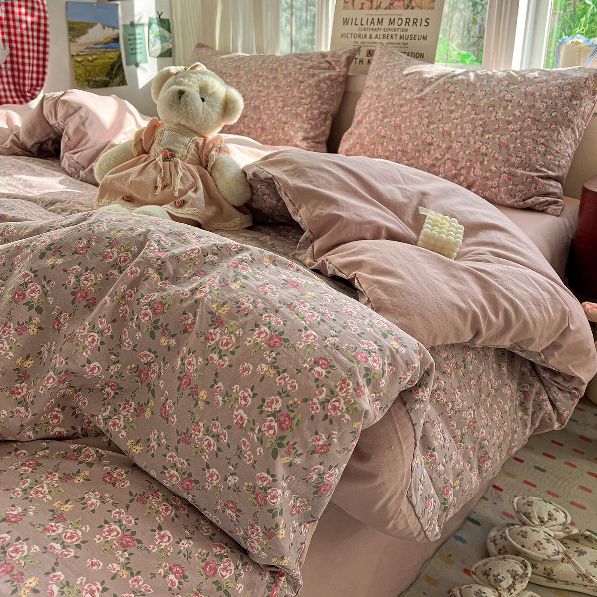YICKYUE  -  Simple Floral Bedding Set Korean Style Soft Bed Sheet Set Queen King Size Quilt Cover Set No Filling With Pillowcase