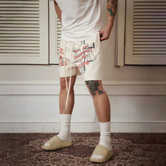 Hearujoy Mens Casual Letter Cross Print Shorts Genderless 2024 New Arrival Fashion Versatile Loose Comfortable Streetwear Shorts Unisex