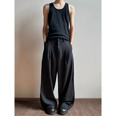 HEARUJOY  -  Grey Suit Pants Men Oversized Fashion Society Mens Black Dress Pants Korean Loose Wide Leg Pants Mens Office Formal Trousers