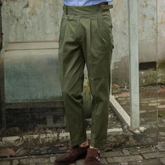 HEARUJOY  -  Vintage Green Gurkha Pants For Men Adjustable Waist Buckle Cotton Naples Trousers Fashion Casual Loose Ankle-Length Cargo Pants