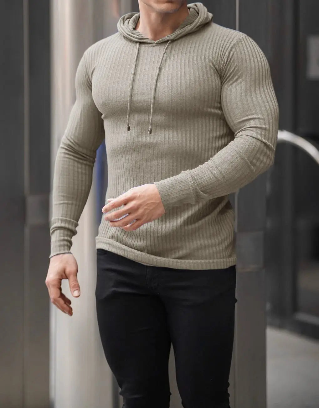 HEARUJOY  -  Men's Slim-Fit Long-Sleeve Hoodie Knit Sports Pullover Autumn Winter New Style Casual Solid-Colored Base Layer