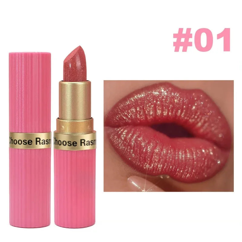 YICKYUE  -  Pearlescent Pink Glitter Velvet Lipstick Delicate Pearl Shimmer Diamond Lipstick Waterproof Long Lasting Women Makeup Cosmetic